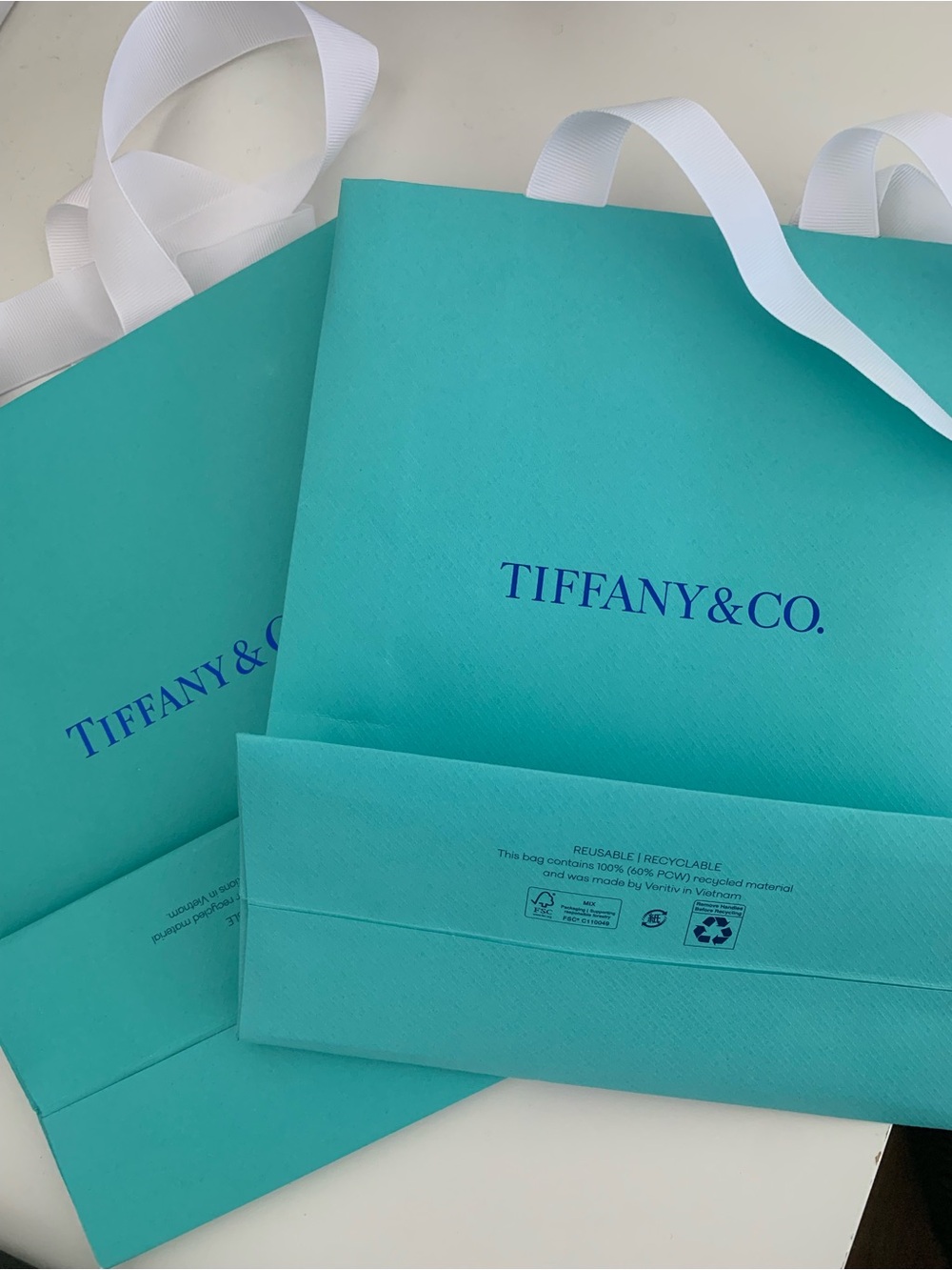 Tiffany & Co. Medium 10" x 8" x 4" Blue Paper Shopping Bag Reusable Lot of 2